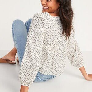 Old Navy Long-Sleeve Button-Front Floral Poet Blouse Size XL Peasant Hippie Boho